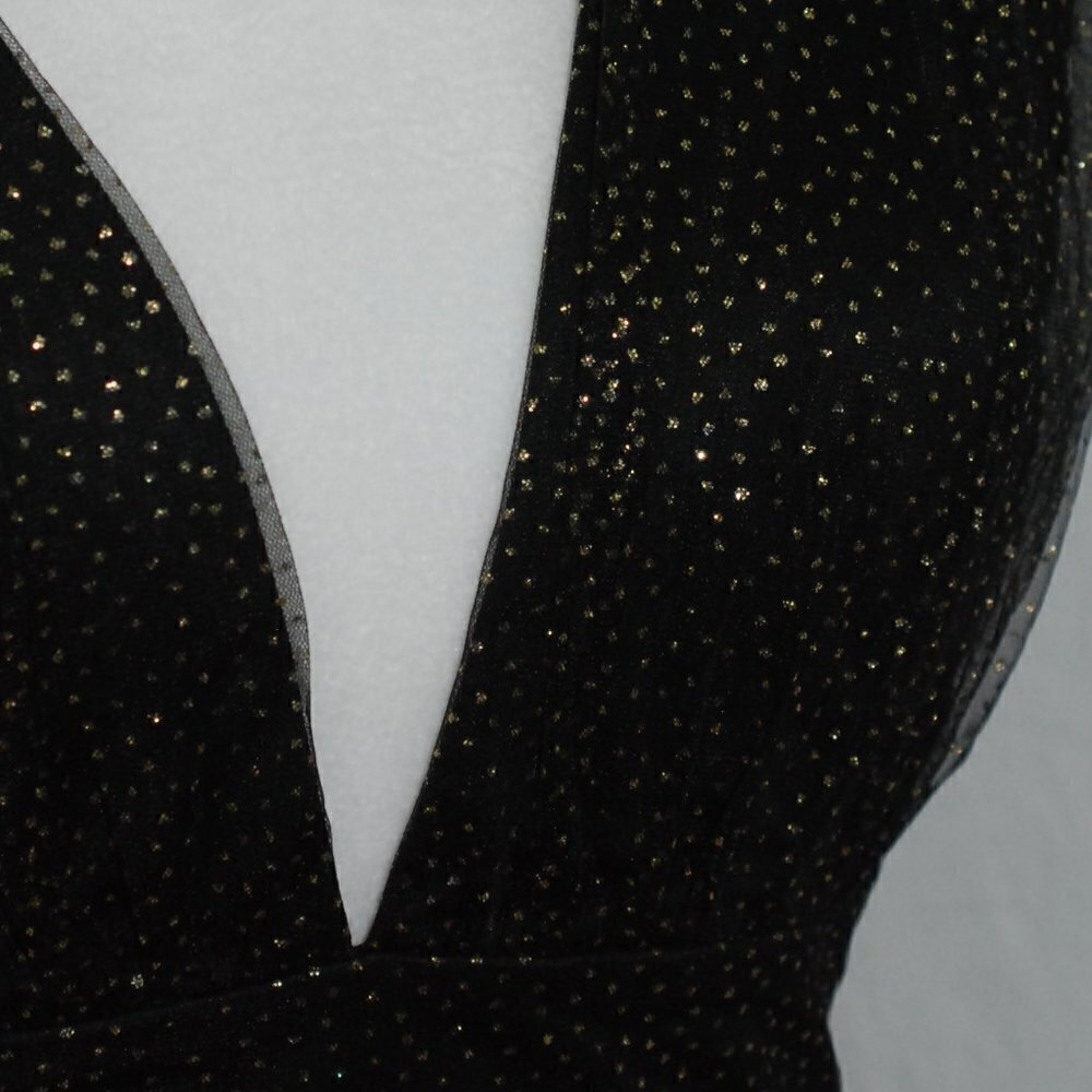 NWT NanaMacs Womens Medium Bodysuit One Piece Deep Plunge Vneck Gold Black - Picture 3 of 11